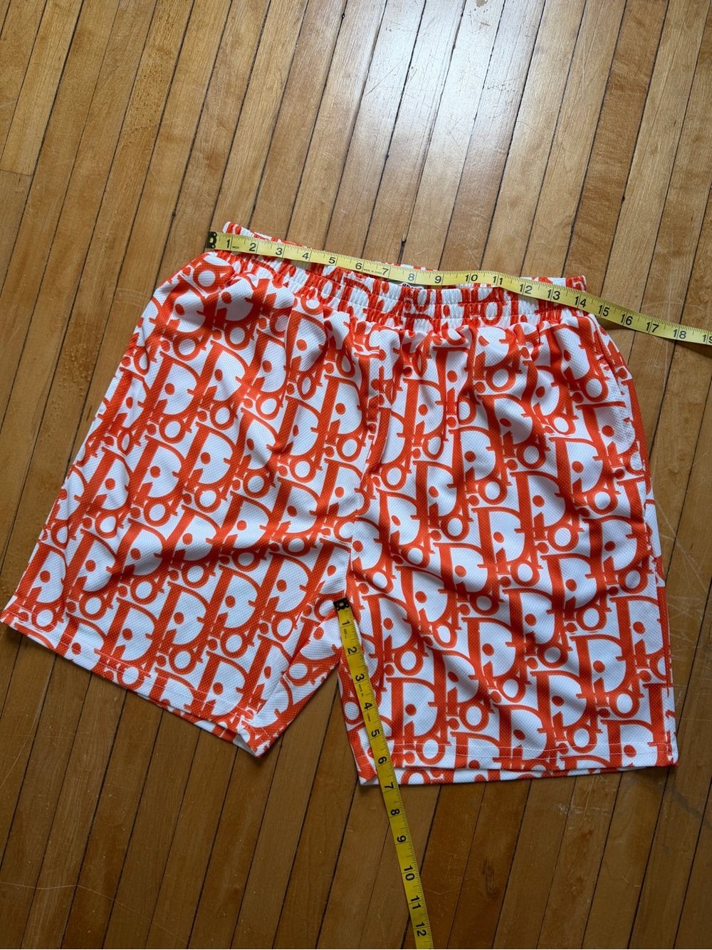 Off Brand Dior Monogram Orange & White Mesh Printed Shorts Sz. M - Picture 4 of 5